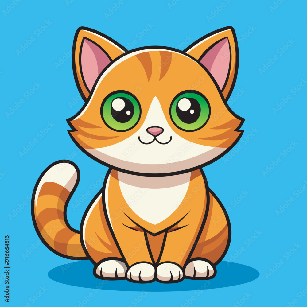 Cute Cartoon Cat Illustration Vector Art, Kawaii Cat Vector for Kids and Pet Lovers, Chibi Kitten with Stripes Vector Graphic Cute Cartoon Cat Illustration Vector Art, Kawaii Cat Vector for Kids and Pet Lovers, Chibi Kitten with Stripes Vector Graphic