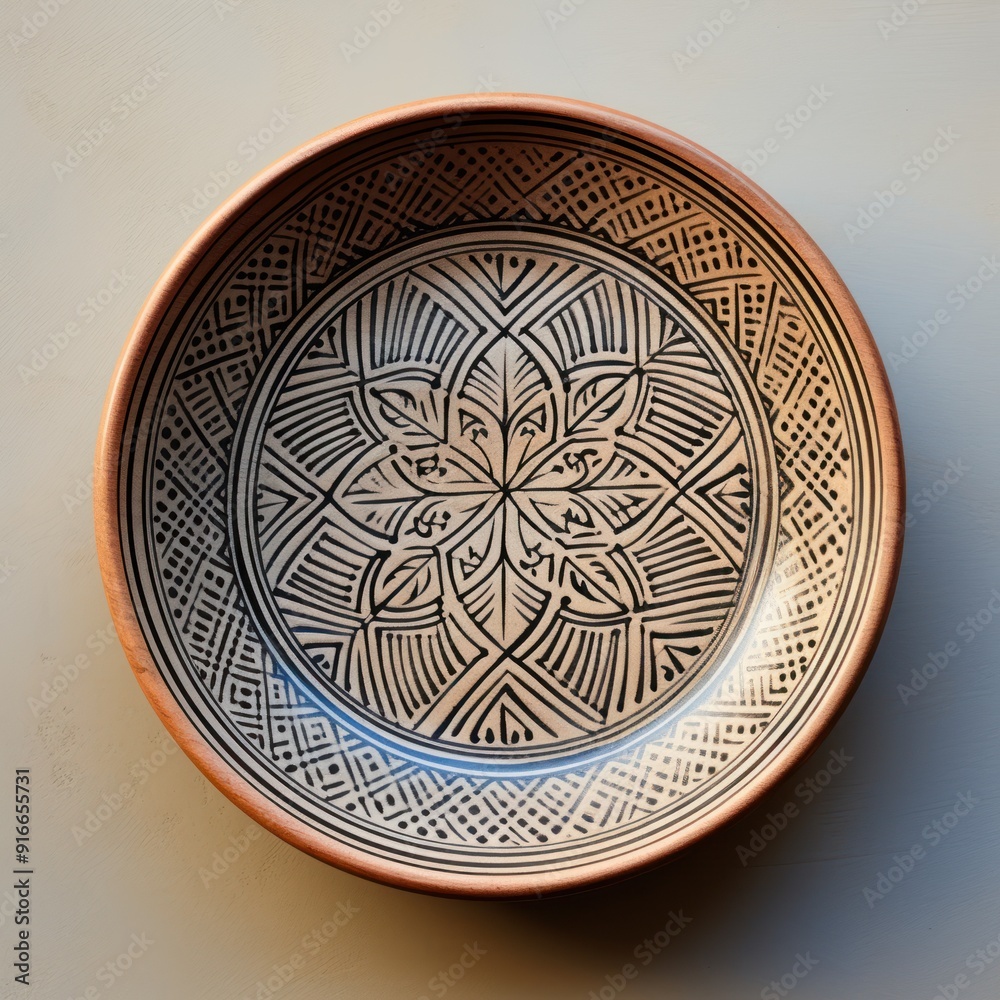 Fototapeta premium Decorative Moroccan ceramic hand painted plate, handmade, isolated, closeup top view.
