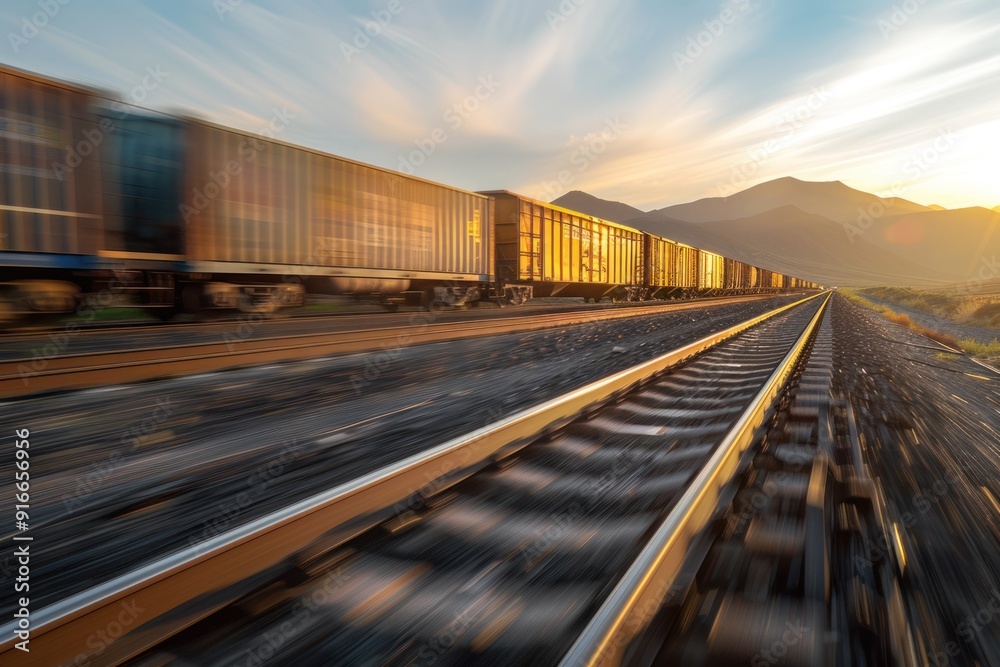 Obraz premium Freight Train at Sunset