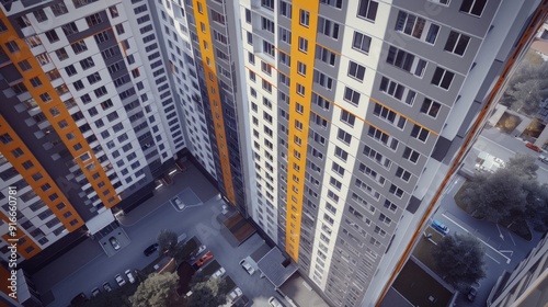 Aerial View of the courtyard of multi-storey residential buildings. photo