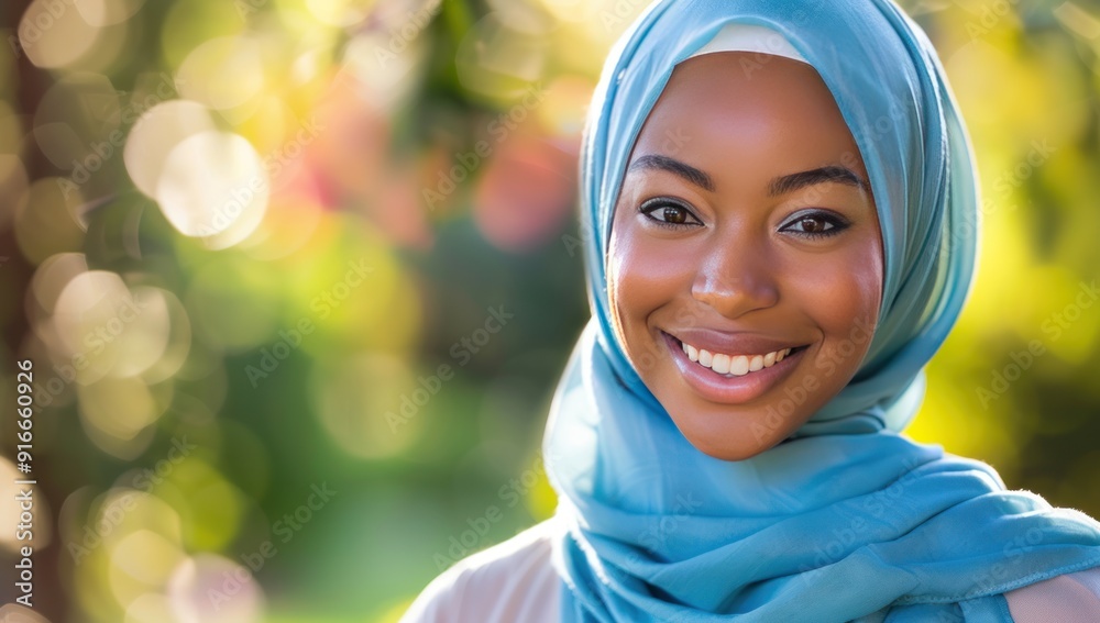 Portrait of a Smiling Woman in a Blue Hijab Portrait of a Smiling Woman in a Blue Hijab