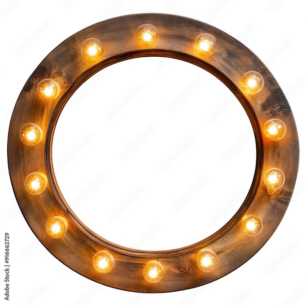 Obraz premium Circular Wooden Frame with Bulbs