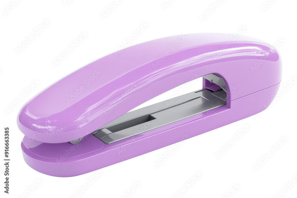 Purple stapler close-up isolated on transparent background. Modern office stationary tool for paper binding in vibrant color. Purple stapler close-up isolated on transparent background. Modern office stationary tool for paper binding in vibrant color.