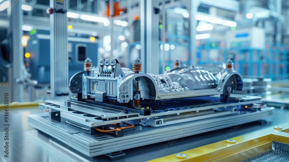 Car Chassis on a Conveyor Belt in a Factory Car Chassis on a Conveyor Belt in a Factory