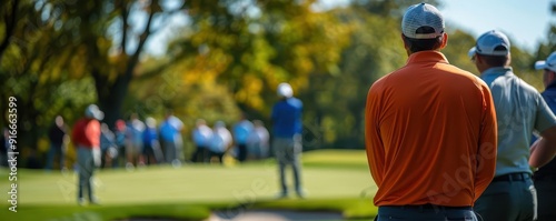 Audience at a golf tournament observing a critical putt, audience, concentration