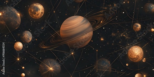 Abstractions and scenes on the theme of astrology. The planet Saturn and Saturn themes