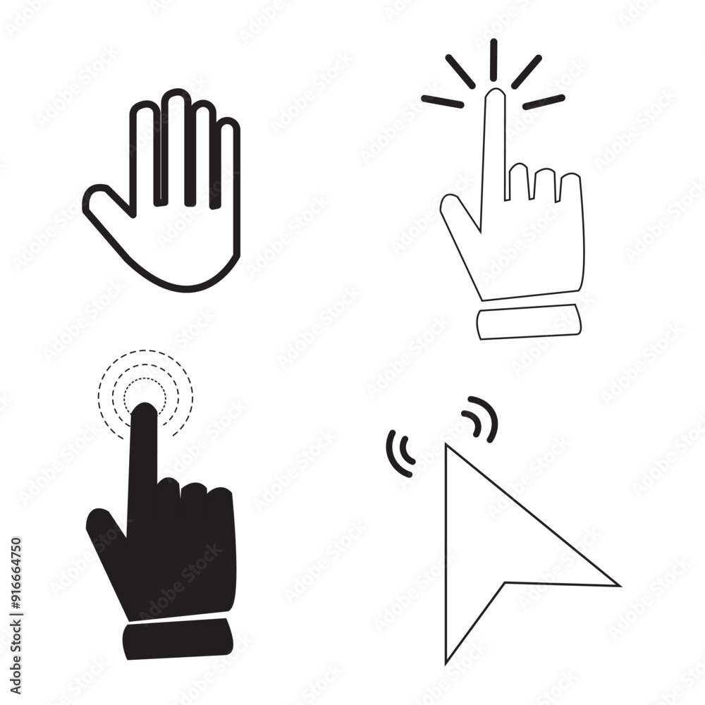 Computer mouse click cursor gray arrow icons set and loading icons. Cursor icon. Mouse click cursor collection.