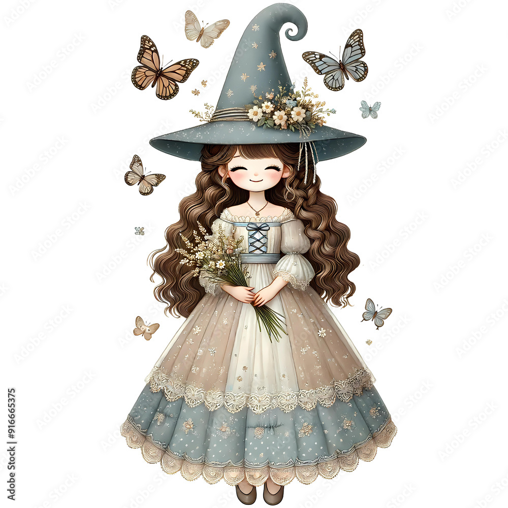 3D cute witch with flowers 3D cute witch with flowers