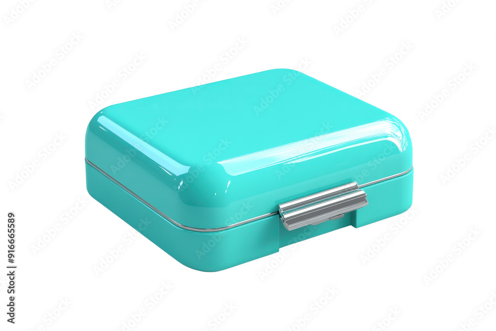 Turquoise lunchbox with a sleek design and metallic clasp, ideal for carrying meals on the go. Perfect for work, school, or travel. Turquoise lunchbox with a sleek design and metallic clasp, ideal for carrying meals on the go. Perfect for work, school, or travel.