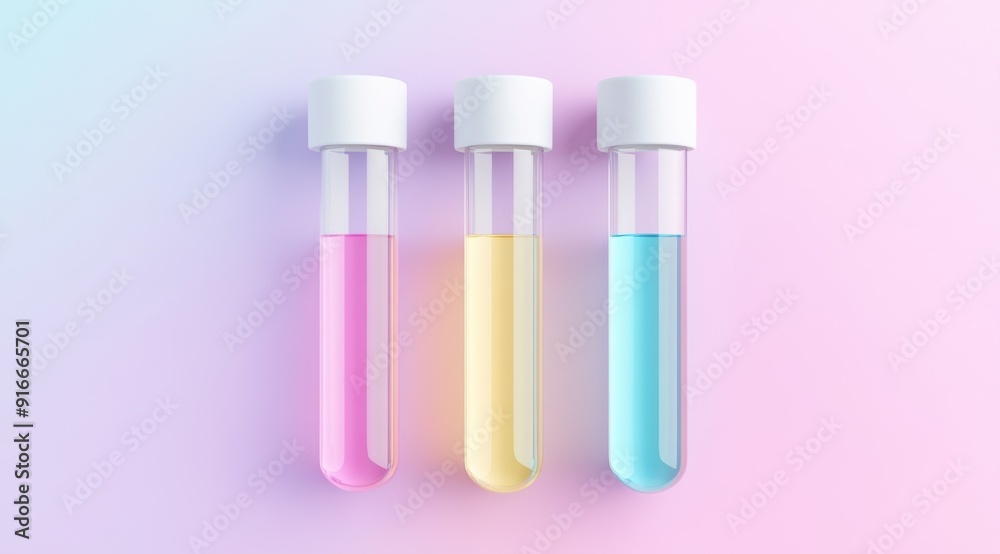 Colorful Test Tubes with Liquids on Blue Background Three colorful test tubes filled with yellow, red, and purple liquids, arranged on a vibrant blue background, showcasing a scientific and creative Colorful Test Tubes with Liquids on Blue Background Three colorful test tubes filled with yellow, red, and purple liquids, arranged on a vibrant blue background, showcasing a scientific and creative
