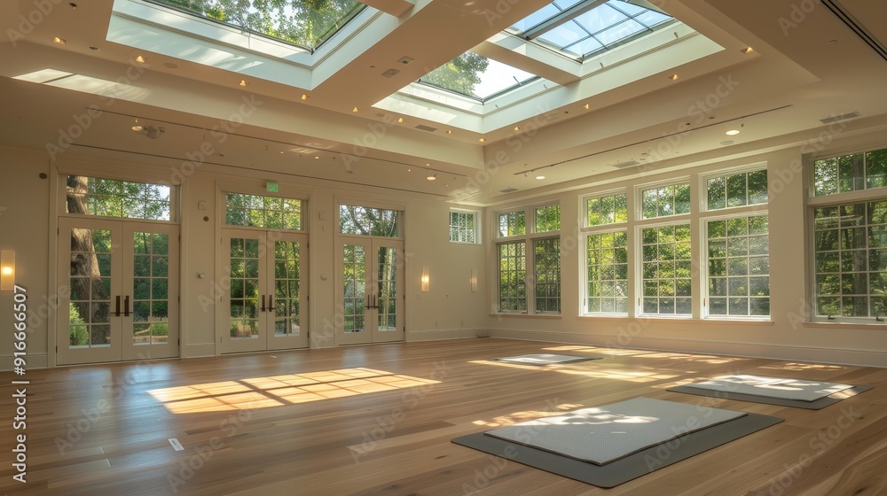 Picture a yoga studio with skylights that allow natural light to flood in. Picture a yoga studio with skylights that allow natural light to flood in.