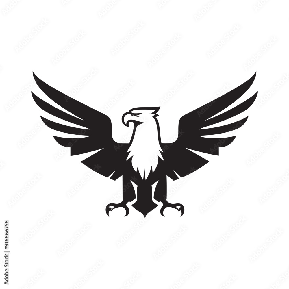 Obraz premium Majestic Eagle Silhouette Logo Vector Graphic, Bold Eagle with Outstretched Wings Black and White Vector