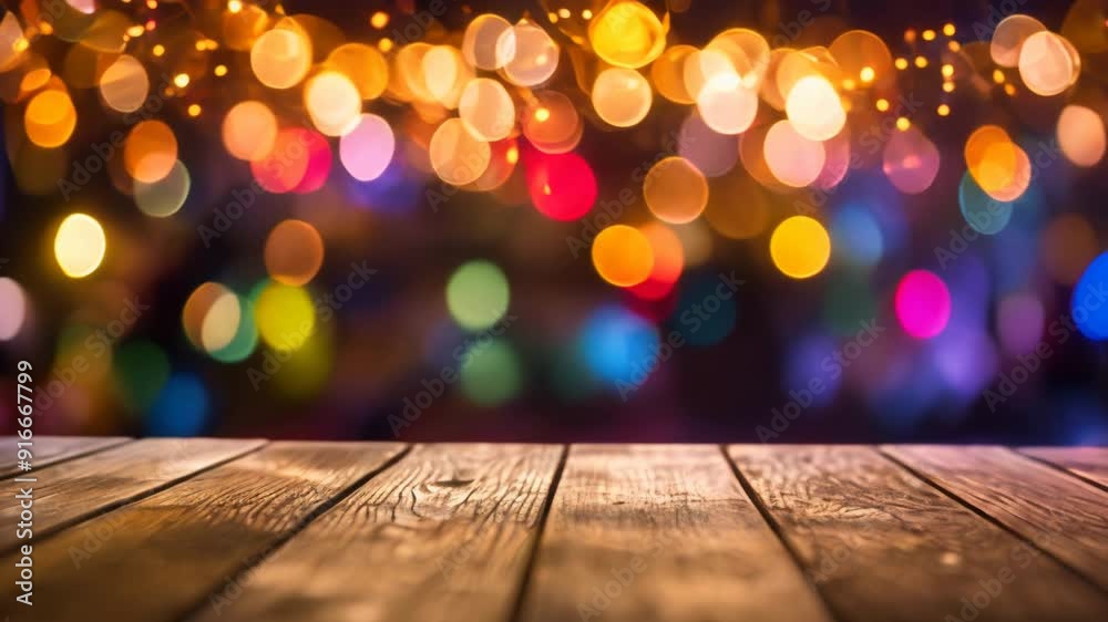 Wooden table with bokeh lights and festive string lights in the background. Holiday celebration and warm ambiance concept.
Wooden table with bokeh lights and festive string lights in the background. Holiday celebration and warm ambiance concept.