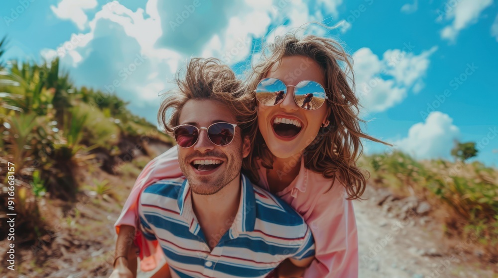 The cheerful couple outdoors. The cheerful couple outdoors.