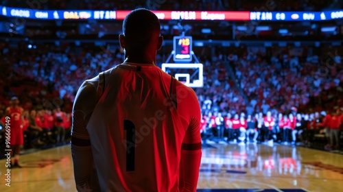 basketball player from behind getting ready to go on court close up photo