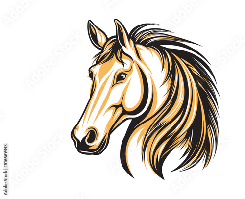 Elegant Horse Head Silhouette Black and White Line Art,  Graceful Horse Portrait Vector Illustration for Design photo