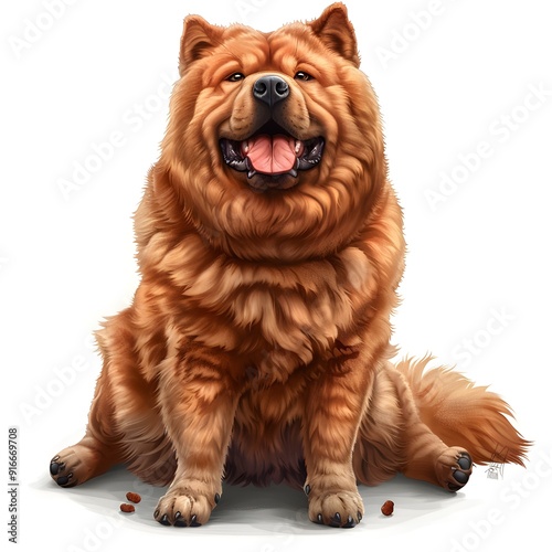 Cute Chow Chow Dog Sitting on White Background