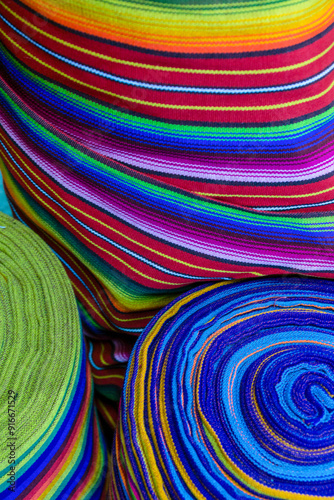 typical colored fabrics, Chichicastenango, municipality of the department of El Quiché, Guatemala, Central America photo