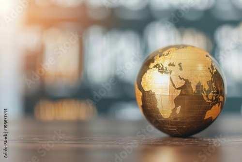 Close-up of a vintage globe on a wooden table with a soft-focus background, representing global travel and exploration.