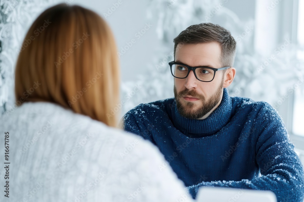 Obraz premium Colleagues having a meeting in a frostcovered office, cold professional connection