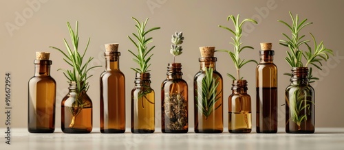 Rosemary and Lavender Essential Oils in Glass Bottles