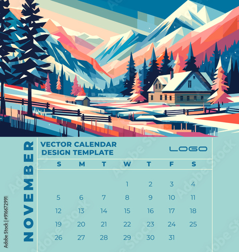 Calendar template featuring stunning Editable vector landscapes that beautifully capture the essence of each season.Perfect for digital or offset printing with true-to-life colors. 
