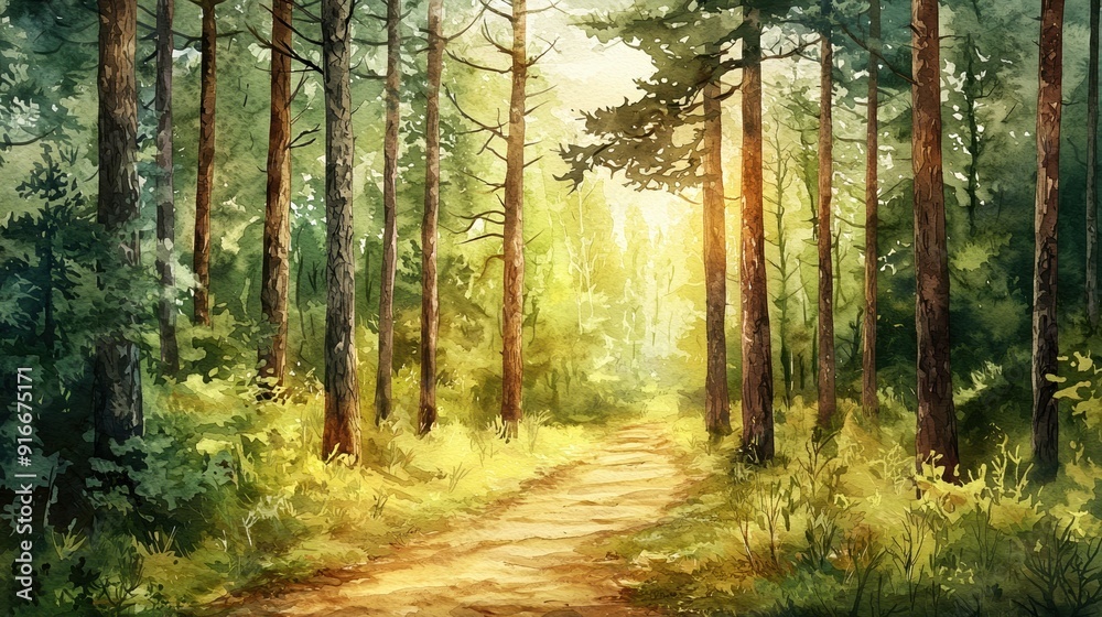 A serene forest path illuminated by warm sunlight, surrounded by tall trees, creating a peaceful and inviting atmosphere. A serene forest path illuminated by warm sunlight, surrounded by tall trees, creating a peaceful and inviting atmosphere.