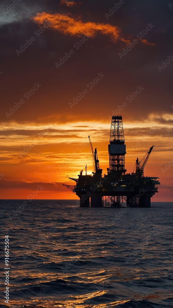 Silhouette of offshore oil rig against sunset Silhouette of offshore oil rig against sunset