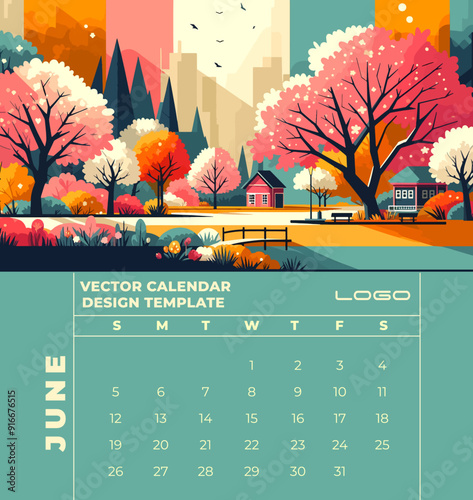 Calendar template featuring stunning Editable vector landscapes that beautifully capture the essence of each season.Perfect for digital or offset printing with true-to-life colors. 
