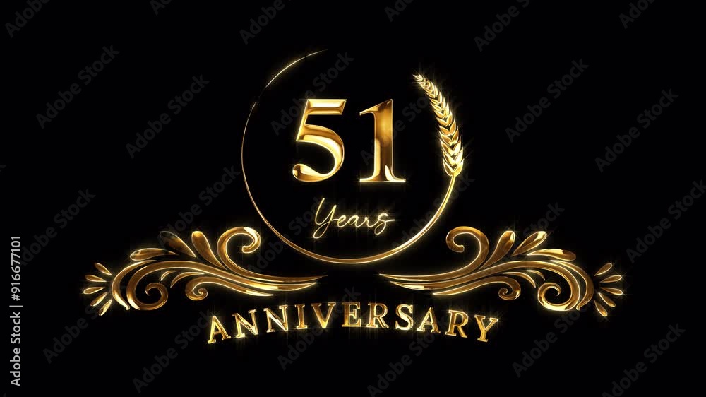 51st Anniversary Celebration. Happy 51 Years Anniversary Animation in Gold Color on the Transparent Background, Alpha Channel. Great for greetings, celebrations, events, and gifts. 51st Anniversary Celebration. Happy 51 Years Anniversary Animation in Gold Color on the Transparent Background, Alpha Channel. Great for greetings, celebrations, events, and gifts.