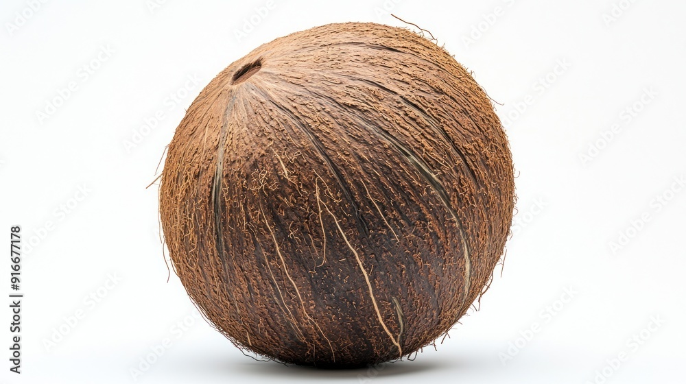 Close-up of a Whole Coconut on White Background