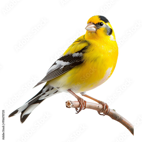 "Majestic American Goldfinch Perched with Vibrant Yellow Plumage Isolated on Transparent Background"