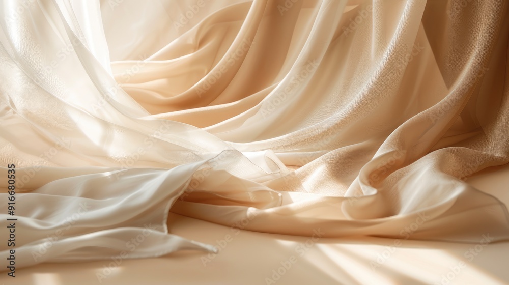 Fototapeta premium Light brown silk fabric, elegant beauty cloth, AI generated for Ads