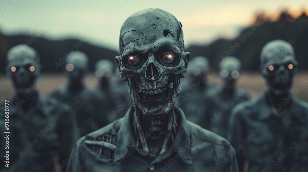 Undead soldiers in a postapocalyptic battlefield, Zombie undead apocalypse, military horror Undead soldiers in a postapocalyptic battlefield, Zombie undead apocalypse, military horror