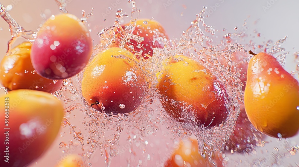 Fresh Mangoes Splashing with Water in a Surreal Liquid Explosion on a Bright Clean Background. Photorealistic Detail and High Resolution. Front View of Colorful Fruits with Liquid Dispersion Fresh Mangoes Splashing with Water in a Surreal Liquid Explosion on a Bright Clean Background. Photorealistic Detail and High Resolution. Front View of Colorful Fruits with Liquid Dispersion