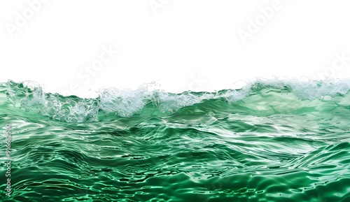 Green Ocean Waves with White Foam on White Background