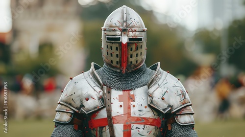 Medieval knight costume with detailed armor, Costume outfit festivity, historical celebration photo