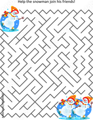 Help the snowman join his friends! Maze game for children.
