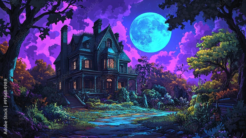 Moonlit Haunting: The Eerie Charm of the Mansion in the Mist ai ...
