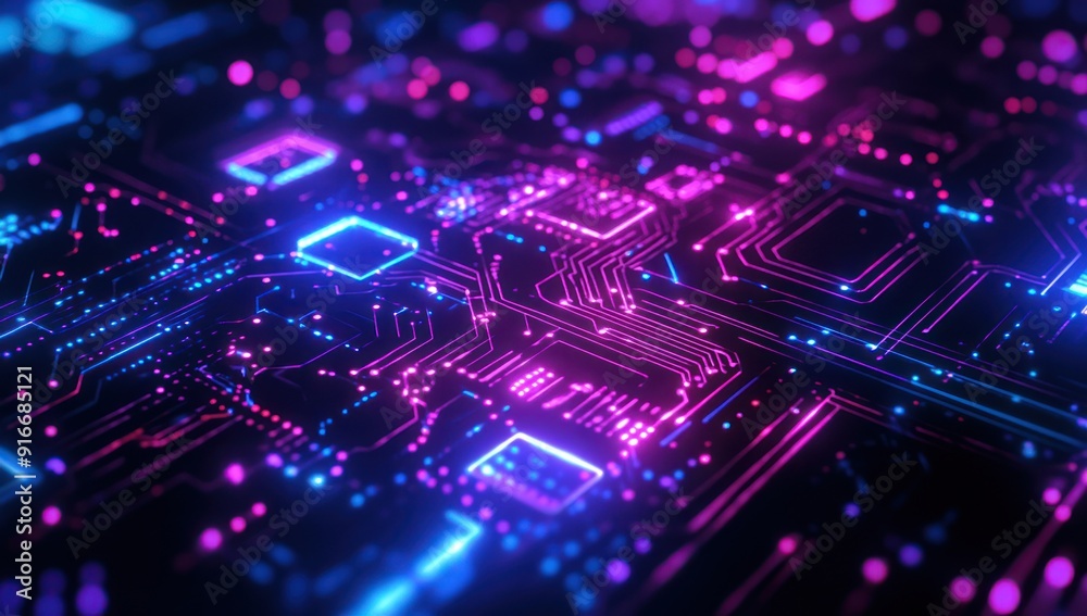 Abstract Circuit Board with Neon Lights Abstract Circuit Board with Neon Lights