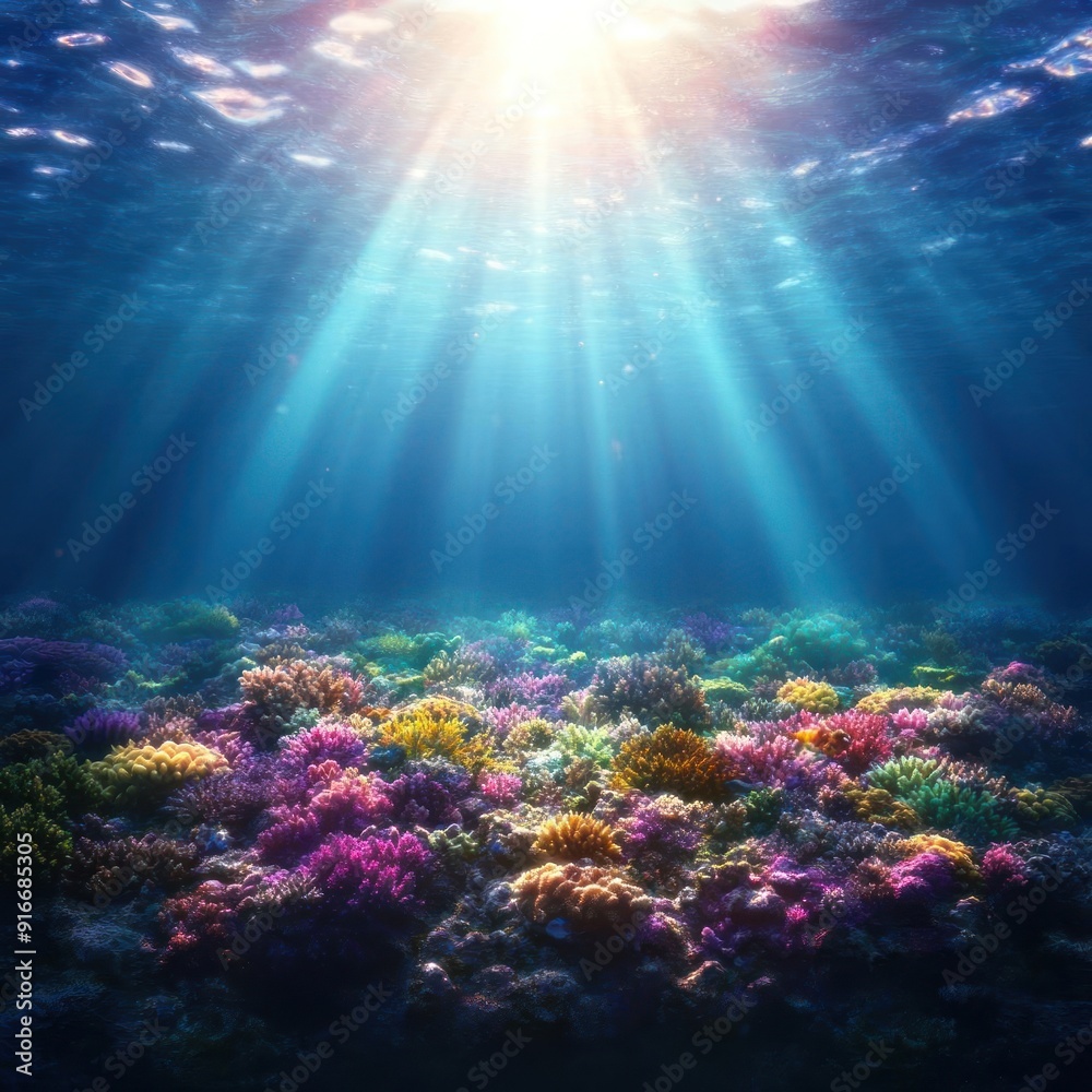 Vibrant coral reef with a single, pink and orange coral polyp bathed in light. Vibrant coral reef with a single, pink and orange coral polyp bathed in light.