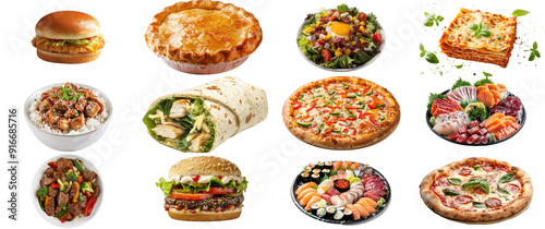 Assortment of detailed depictions of world foods.Popular foods arond the world