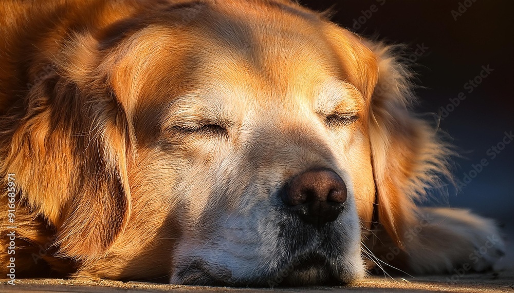 An older Golden Retriever lies in the sun, eyes closed, soft fur, calm expression An older Golden Retriever lies in the sun, eyes closed, soft fur, calm expression
