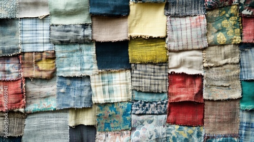 Variety of textured recycled fabric patterns created with vibrant colors and different weaving techniques