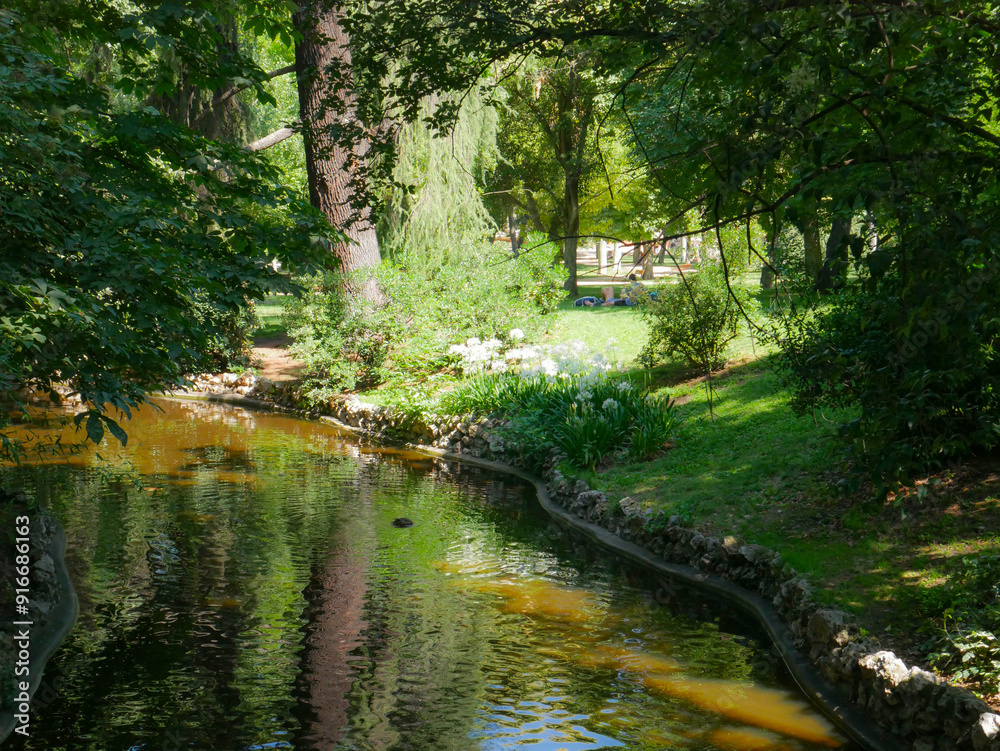 Madrid, Spain; July 1 2022: Retreat Gardens in the city center. Madrid, Spain; July 1 2022: Retreat Gardens in the city center.