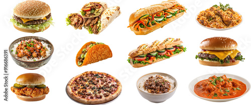 Assortment of realistic drawings of international meals.Popular foods arond the world