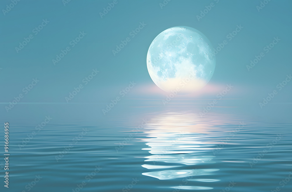 The moon in the sky and the reflection of water The moon in the sky and the reflection of water