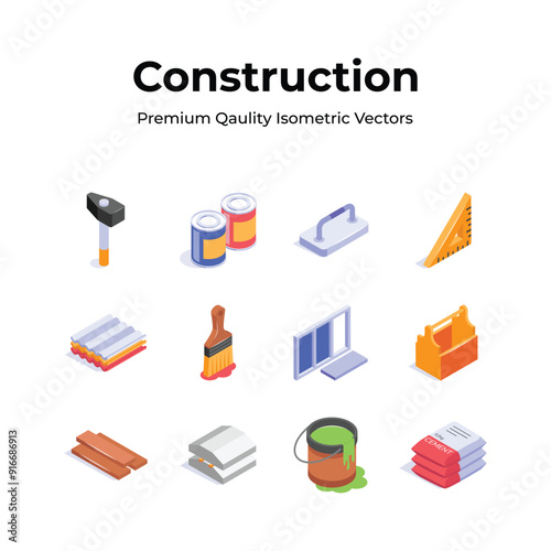 Construction isometric icons in modern design style, ready to use vectors
