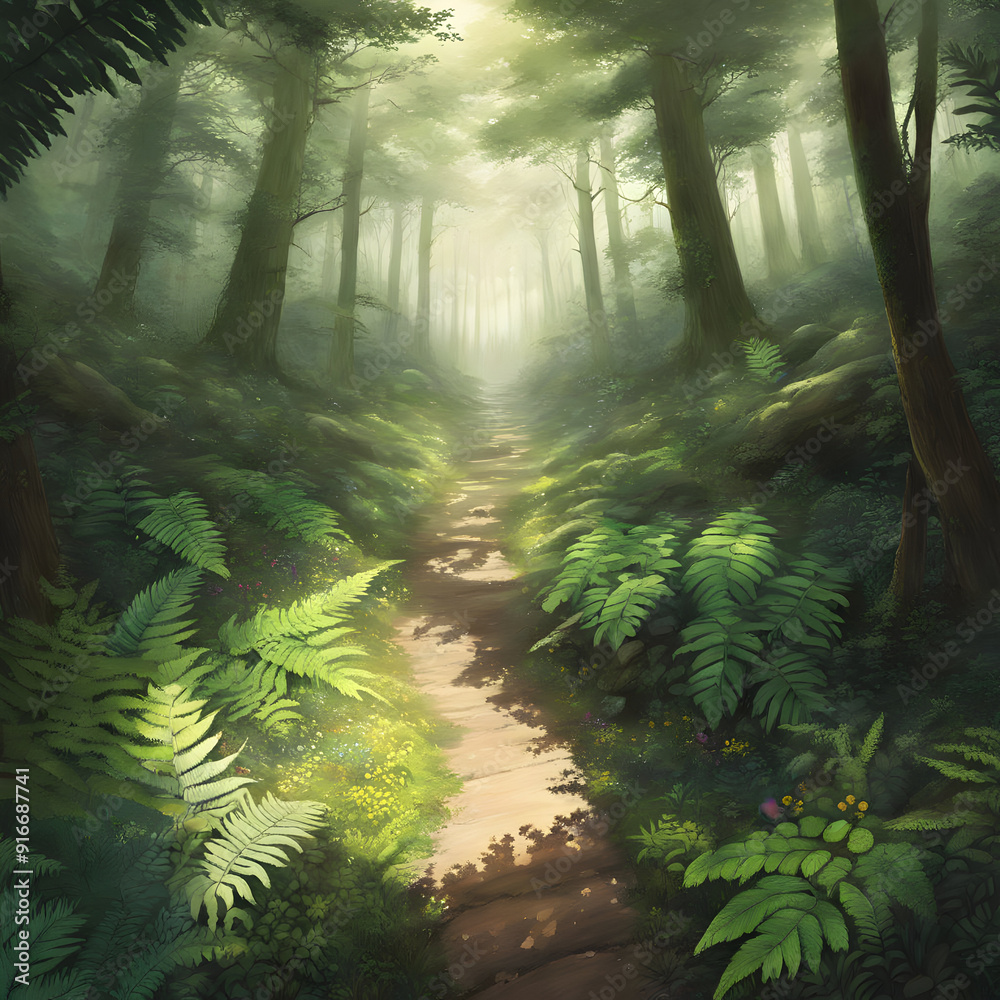 Depiction of forest woodland greenery pathway outdoors artistic serene greenery background
Depiction of forest woodland greenery pathway outdoors artistic serene greenery background