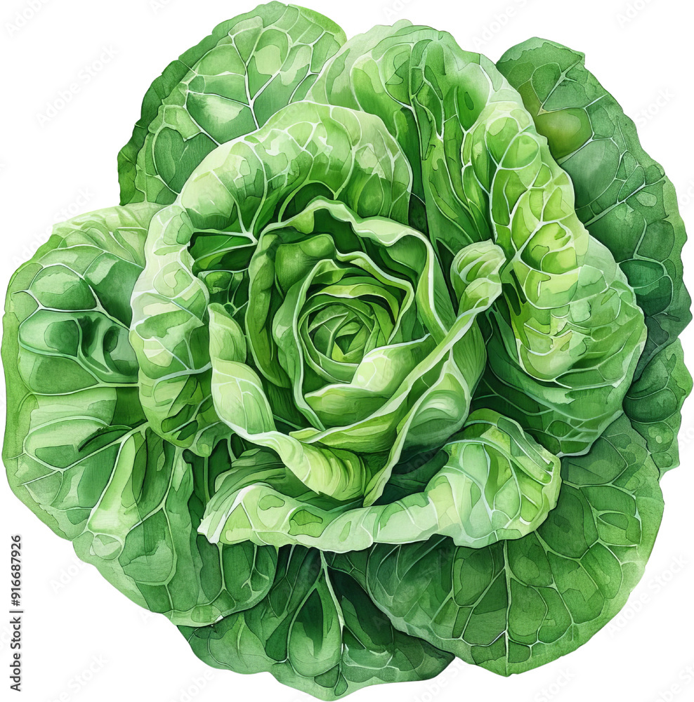 Obraz premium A fresh, green lettuce head with tightly curled leaves, perfect for salads or sandwiches.